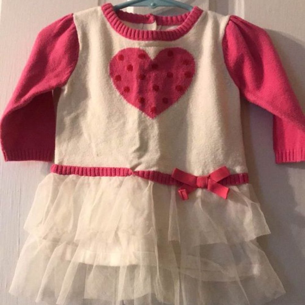 PLACE pink and White Heart Top (6-9 months)